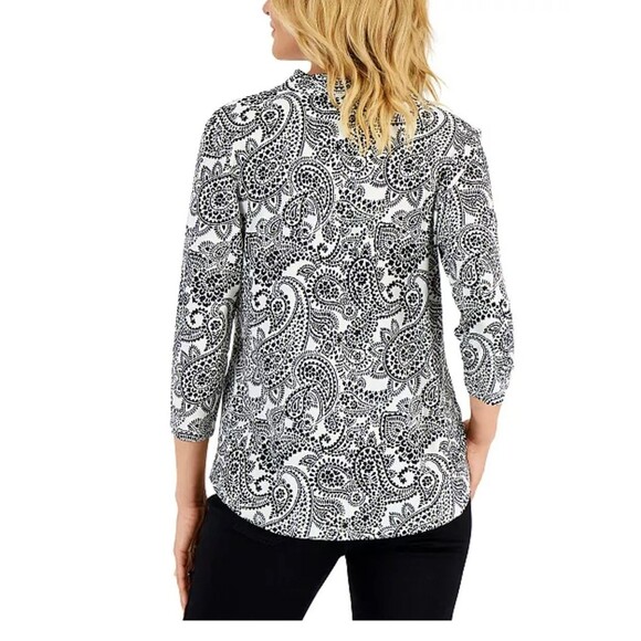 CHARTER CLUB Petite 3/4 Sleeve Dramatic Paisley V-Neck Top, size medium new - Picture 3 of 6
